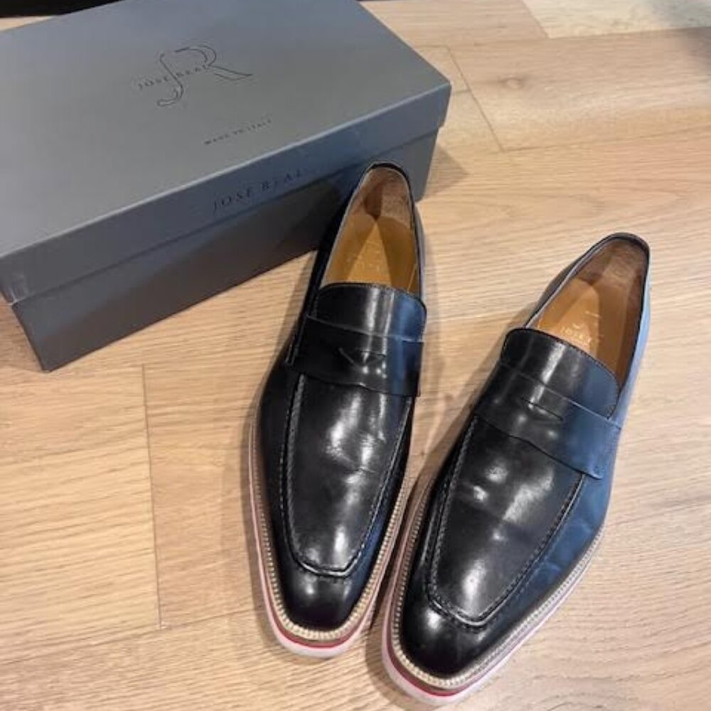 Jose Real - Italian Black Leather Loafers - Men's Size 11